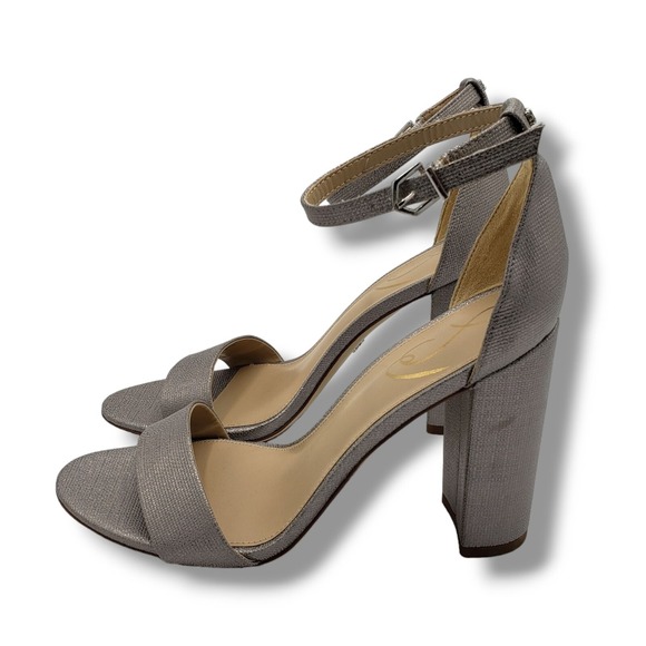 Sam Edelman Yaro Sandals Womens 8.5 Pewter Metallic Ankle Strap - Picture 1 of 9